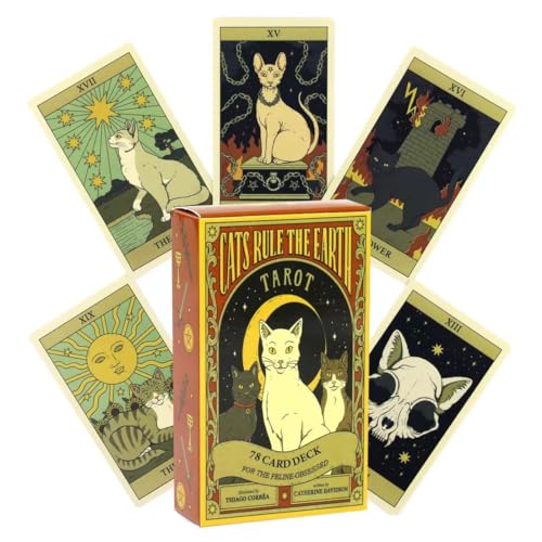 VYIBPDY baraja Tarot, Tarot Cartas,Cartas del Tarot - Los Gatos gobiernan la Tierra（10,6 * 6,2 cm）