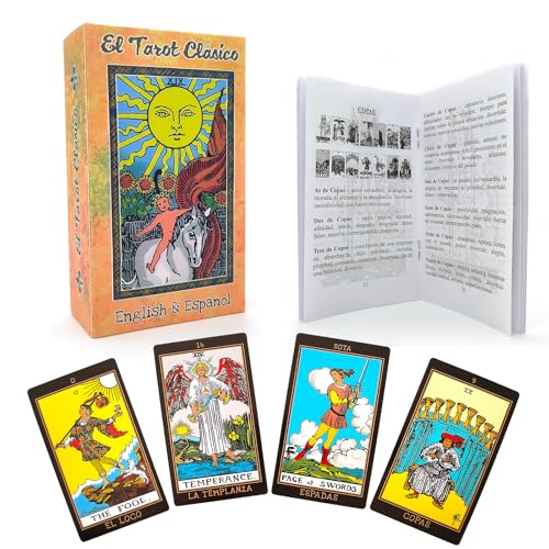 Pelucton Cartas del Tarot en Español para Principiantes, Edición en Español e Inglés de la Baraja de Tarot Clásica de 78 Cartas con Libro Guía