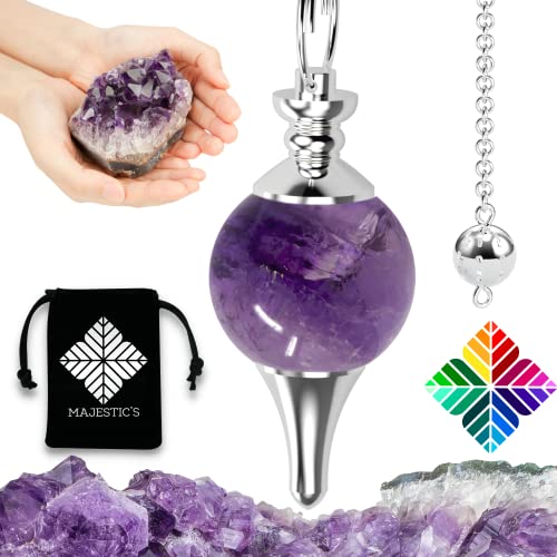 Péndulo Adivinación Profesional AMATISTA – Pendulo Divinatorio Universal de Radiestesia de Piedra Natural, Gota de Agua con Metal – Para Zahorí, Clarividencia, Feng-Shui, Tarot, Esoterismo